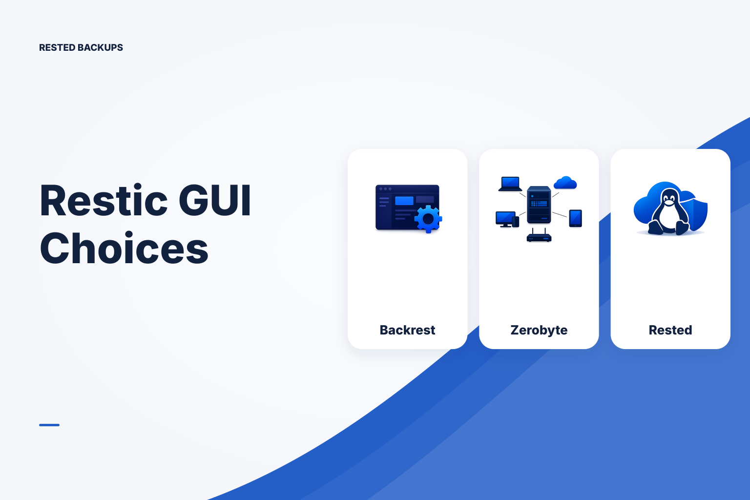 Three backup management arrangements connecting Linux data sources to encrypted repositories.